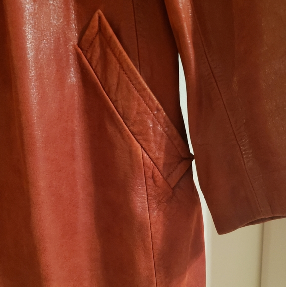Aldo Vintage Leather Retro Red Semi Trench Lined Coat Boho Woman Large - Picture 8 of 16